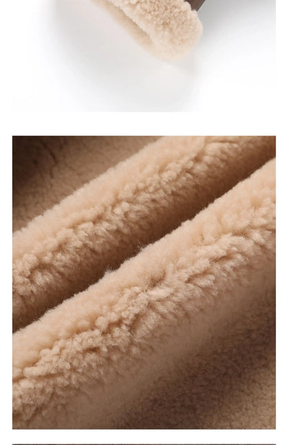 Herrar Vinterkappa i Äkta Läder - Naturlig Shearling Jacka för Motorcyklister och Piloter, Stora Storlekar upp till 7XL i Stilig Brun