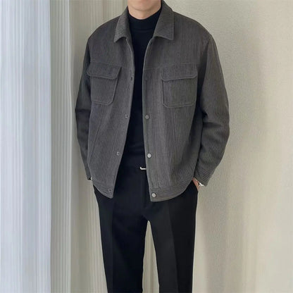 Korean 2024 Men's Boyfriend New Patchwork Turn-down Collar Button Pocket Fashion Solid Color Loose Casual Long Sleeve Jackets