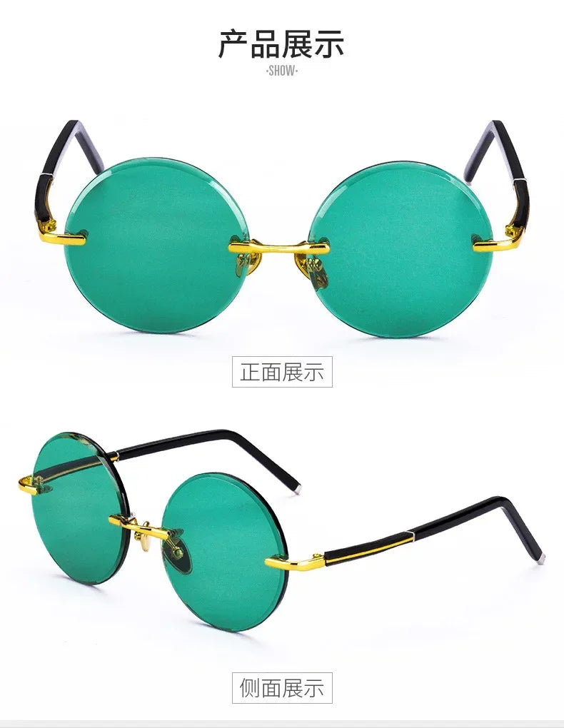 ‏"Classic Retro Rimless Sunglasses - Unisex Crystal Dark Green Lens for Outdoor Driving"