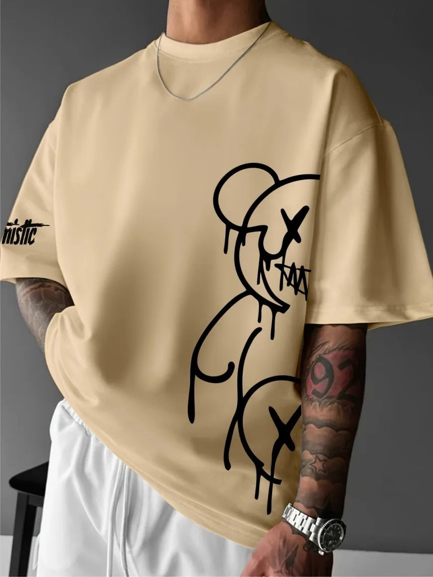 2025 Summer New Men's T-shirt Casual and fashionable bear print outdoor street men's T-shirt