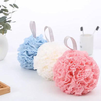 Mjuk Badskrubb med Blomformad Bubbelpuff - Avkopplande Duschsvamp och Ryggborste för Lyxiga Badupplevelser
