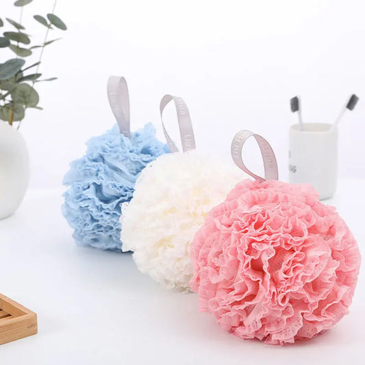 Mjuk Badskrubb med Blomformad Bubbelpuff - Avkopplande Duschsvamp och Ryggborste för Lyxiga Badupplevelser