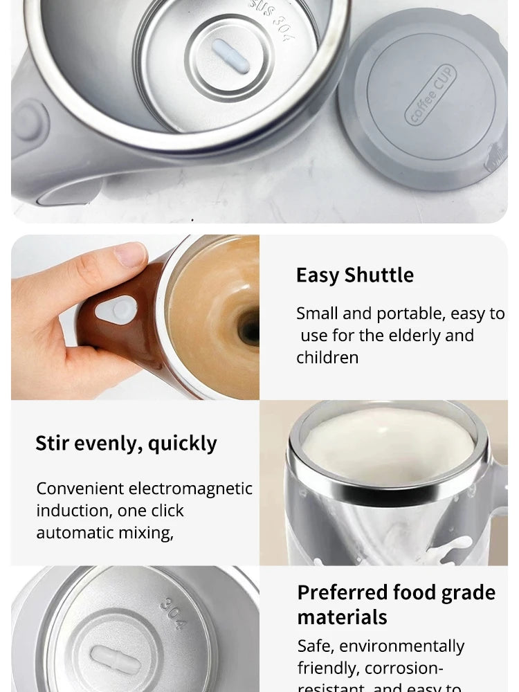 Automatisk Rörande Kopp - Uppladdningsbar Bärbar Kaffemugg i Rostfritt Stål med Magnetisk Roterande Teknik - Perfekt för Hemmet