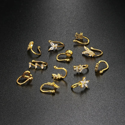 Falsk Piercing Clip Nässmycke - Trendigt Kroppssmycke för Kvinnor - 1 Styck Örclip med Hjärtan, Stjärnor, Blommor och Fjärilar