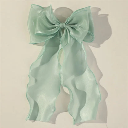 Söt Chiffon Båge Hårklämmor för Flickor - Blå Satin Bows med Glittrande Detaljer för Elegant Håraccessoar