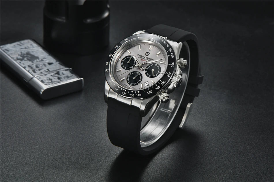 Stilren 40mm V2 PAGANI DESIGN Herrklocka - Saffirglas Retro Kranögraf med Vattentålig Rostfritt Stål - Eleganta Relogio för Män