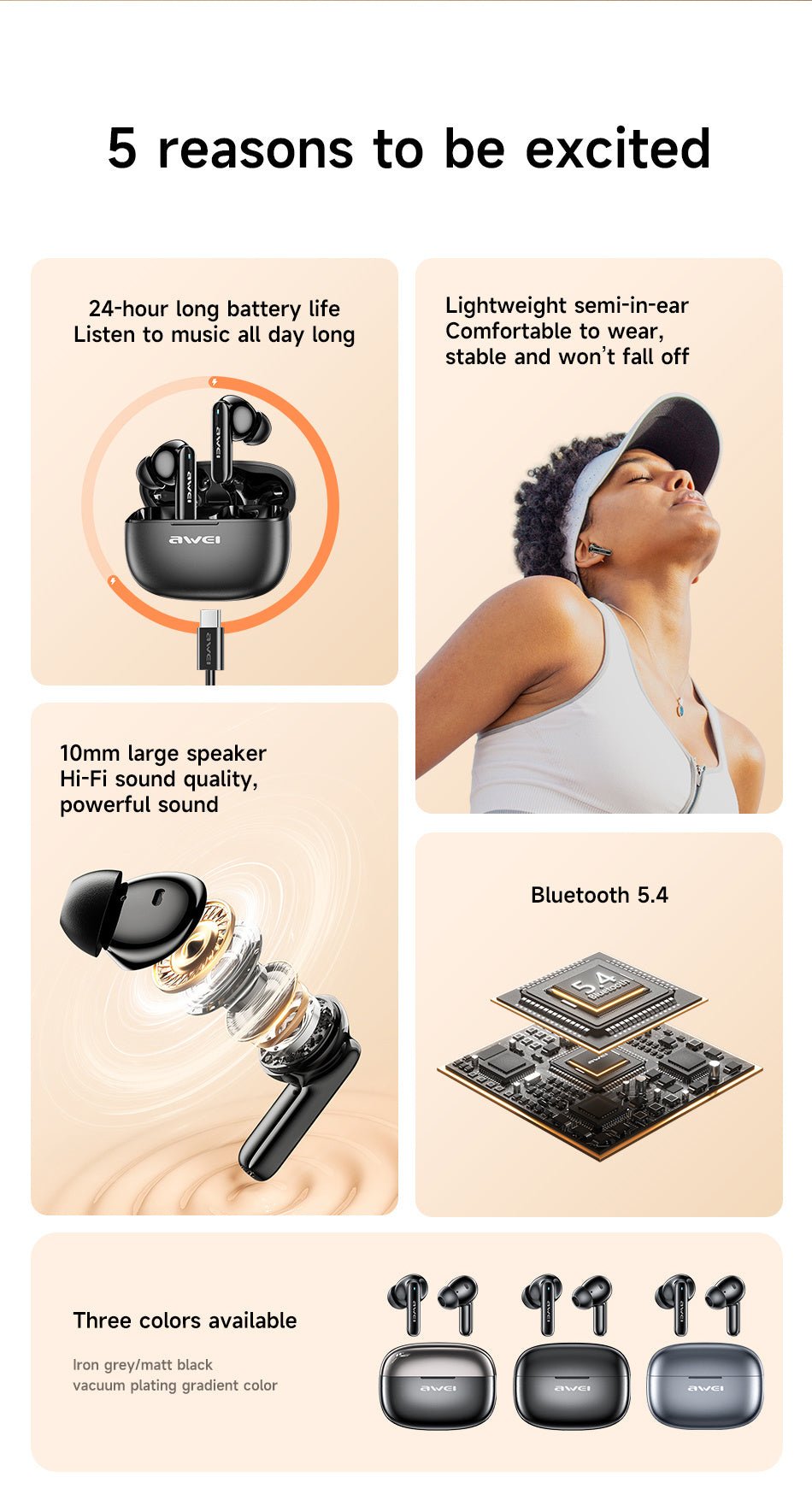 AWEI True Wireless Sports Bluetooth Earphones - Hamora