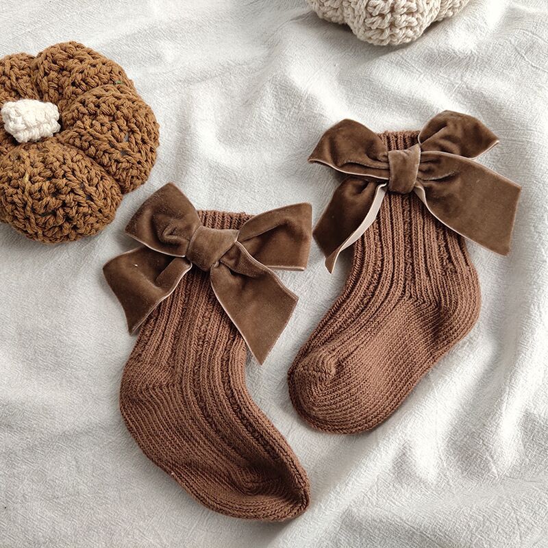 Baby Bowknot Woolen Pure Color Tube Socks - Hamora