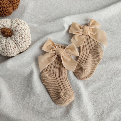Baby Bowknot Woolen Pure Color Tube Socks - Hamora