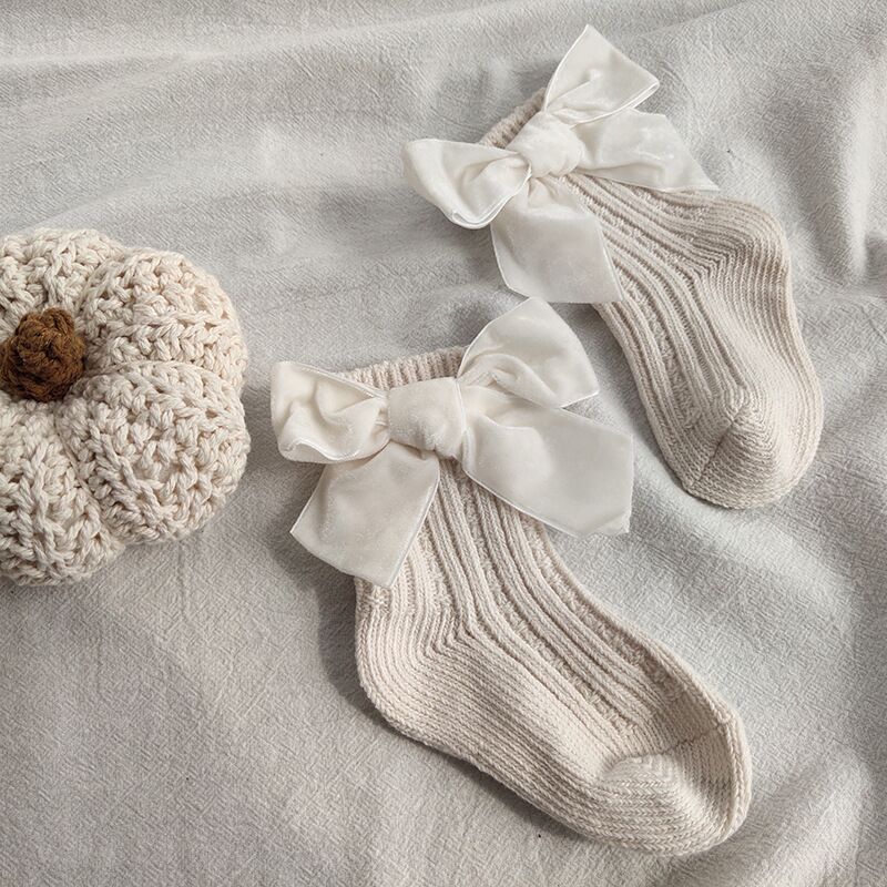 Baby Bowknot Woolen Pure Color Tube Socks - Hamora