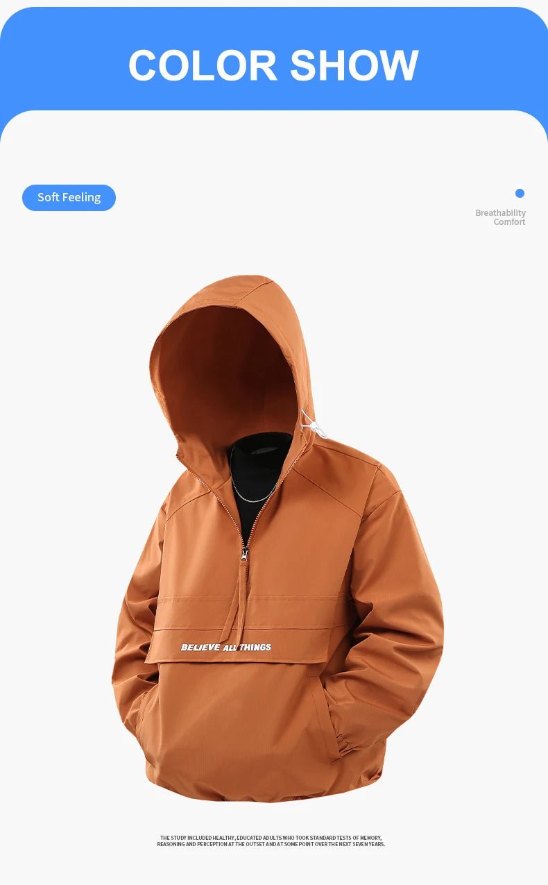 CHRLCK Men Hiking Jacket Outdoor Waterproof Fishing Hooded Sport Jacket Adjustable Drawstring Travel Jacket Mountaineering Coat - Hamora
