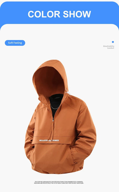 CHRLCK Men Hiking Jacket Outdoor Waterproof Fishing Hooded Sport Jacket Adjustable Drawstring Travel Jacket Mountaineering Coat - Hamora