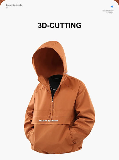 CHRLCK Men Hiking Jacket Outdoor Waterproof Fishing Hooded Sport Jacket Adjustable Drawstring Travel Jacket Mountaineering Coat - Hamora