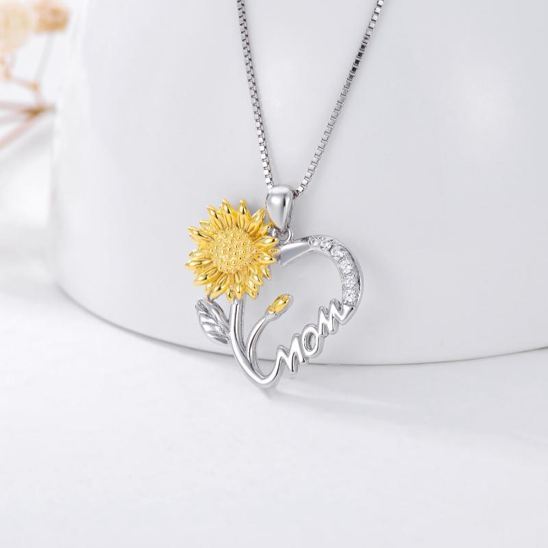 925 Sterling Silver Halsband för Mamma - Solros och Hjärta 'Jag Älskar Dig' Hängsmycke - Perfekt Gåva för Mors Dag och Födelsedag