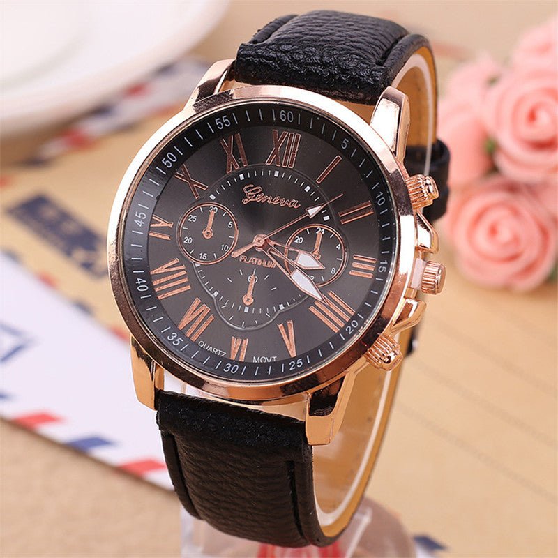 Fashion Three Eyes Roman Quartz Watch Women's Electronic Quartz Strap Watch - Hamora