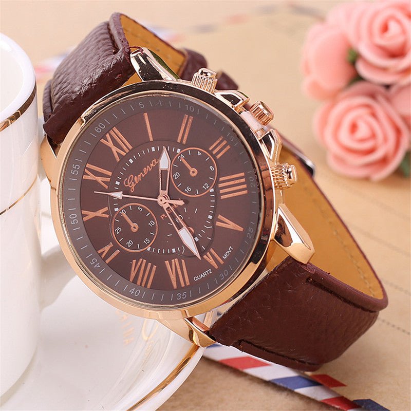 Fashion Three Eyes Roman Quartz Watch Women's Electronic Quartz Strap Watch - Hamora