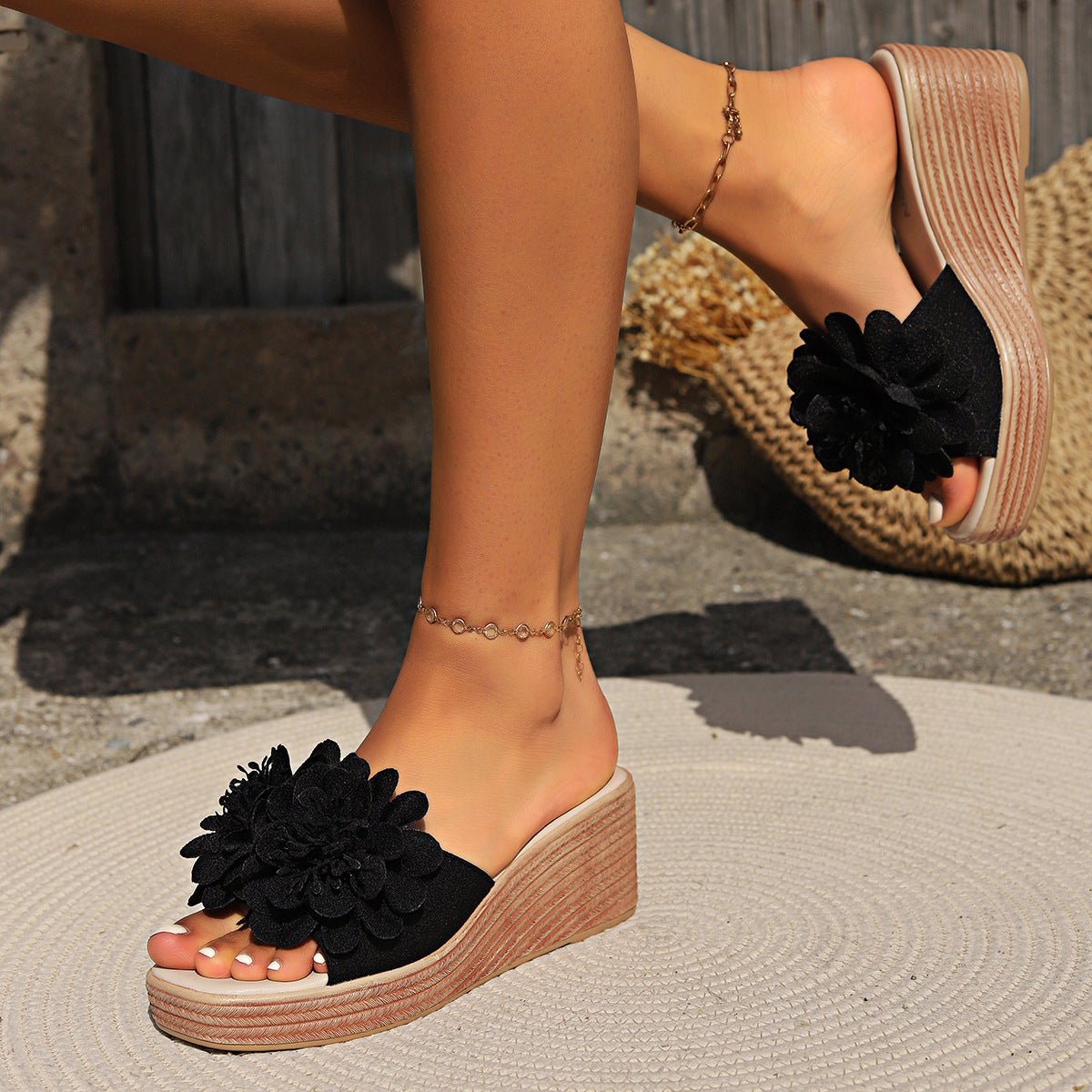 Flower Design Wedge Sandals Female - Hamora