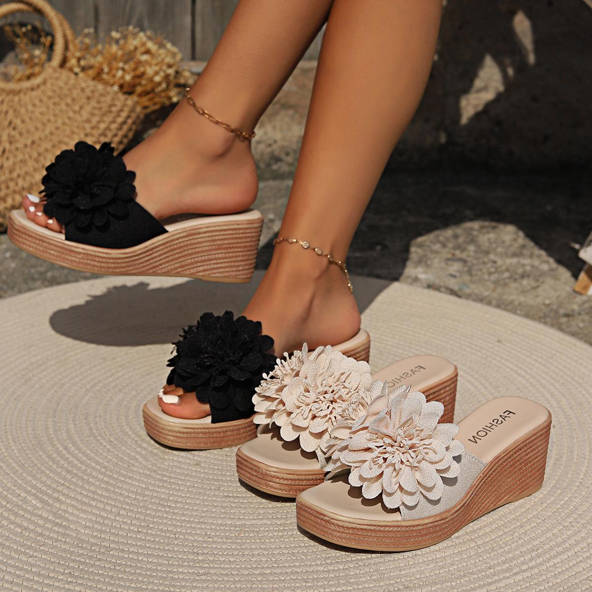 Flower Design Wedge Sandals Female - Hamora