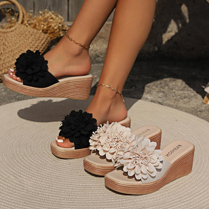 Flower Design Wedge Sandals Female - Hamora