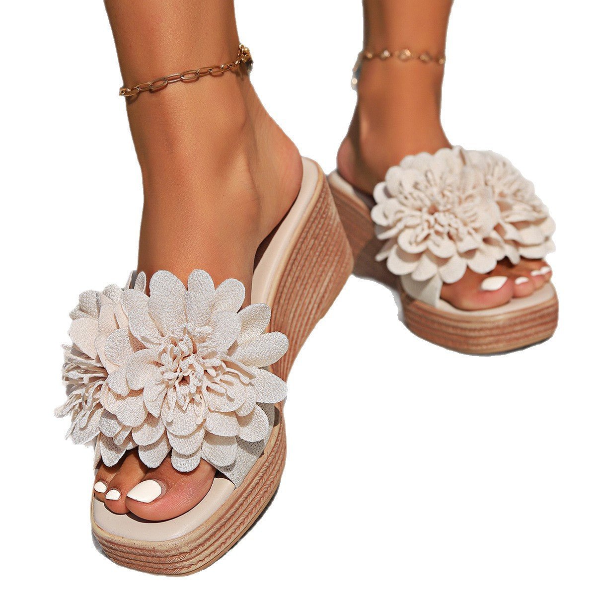 Flower Design Wedge Sandals Female - Hamora