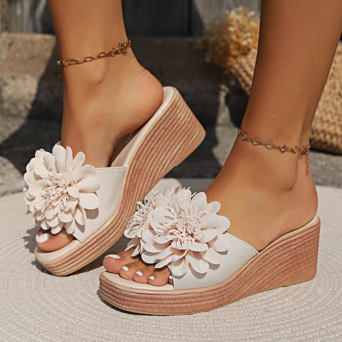 Flower Design Wedge Sandals Female - Hamora