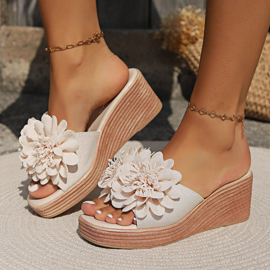 Flower Design Wedge Sandals Female - Hamora