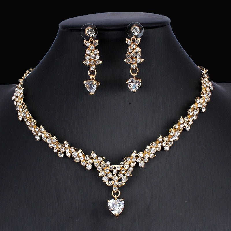 Golden Zircon Jewelry Set Bridal Necklace Earrings Wedding Two - piece Set - Hamora