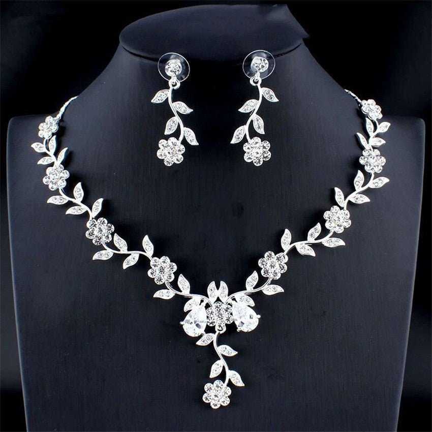 Golden Zircon Jewelry Set Bridal Necklace Earrings Wedding Two - piece Set - Hamora