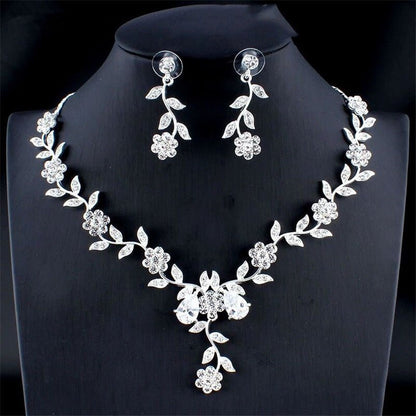 Golden Zircon Jewelry Set Bridal Necklace Earrings Wedding Two - piece Set - Hamora