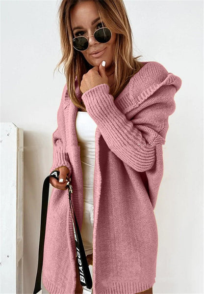 Ins Knitted Hooded Cardigan Fashion Loose Solid Color Batwing Sleeve Sweater Autumn And Winter Women's Clothing - Hamora