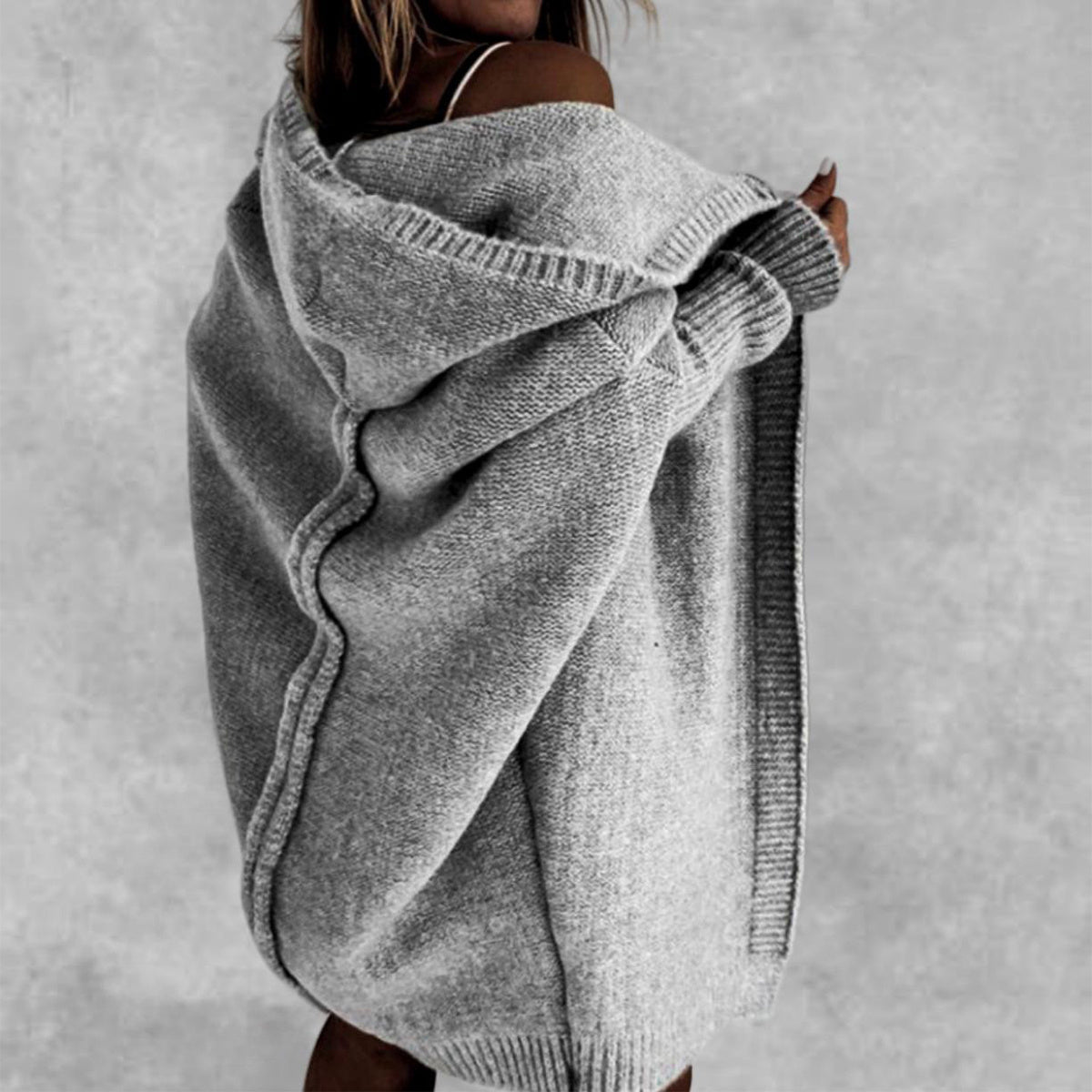 Ins Knitted Hooded Cardigan Fashion Loose Solid Color Batwing Sleeve Sweater Autumn And Winter Women's Clothing - Hamora