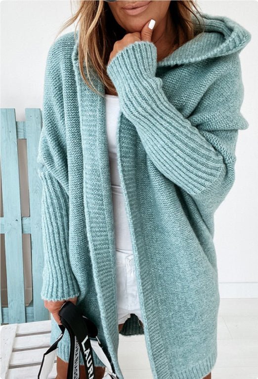 Ins Knitted Hooded Cardigan Fashion Loose Solid Color Batwing Sleeve Sweater Autumn And Winter Women's Clothing - Hamora