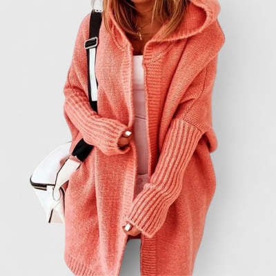 Ins Knitted Hooded Cardigan Fashion Loose Solid Color Batwing Sleeve Sweater Autumn And Winter Women's Clothing - Hamora