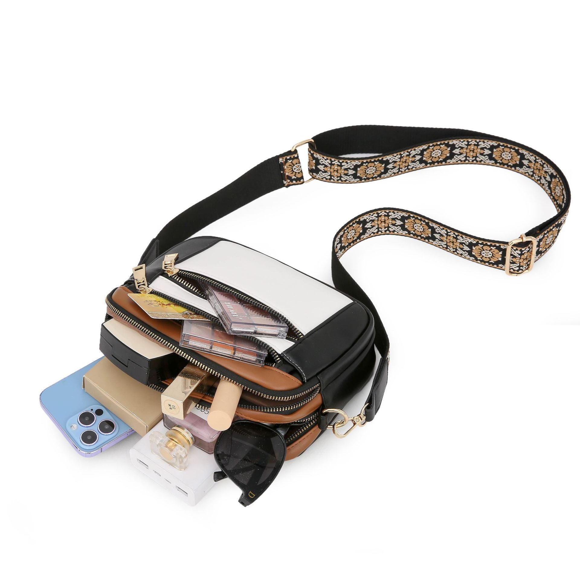 Ladies' Small Square Bag Two - tone Leather Crossbody Bag Large - capacity PU Crossbody Wallet Multi - functional For Women's Bag - Hamora