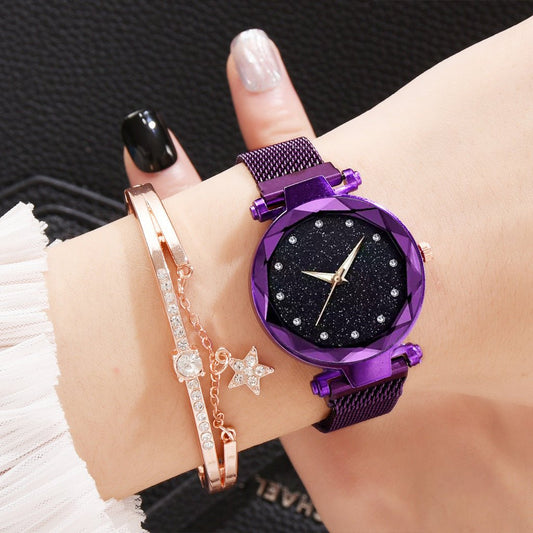Luxury Women Watches Bracelet Set Fashion Elegant Magnet Buckle Ladies Starry Sky Watch Set Relogio - Hamora