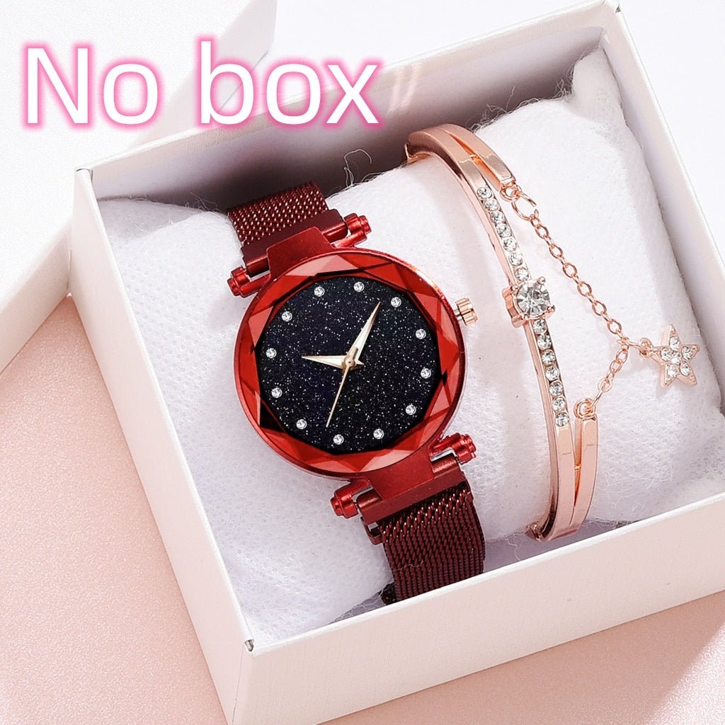 Luxury Women Watches Bracelet Set Fashion Elegant Magnet Buckle Ladies Starry Sky Watch Set Relogio - Hamora