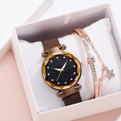 Luxury Women Watches Bracelet Set Fashion Elegant Magnet Buckle Ladies Starry Sky Watch Set Relogio - Hamora
