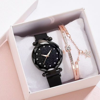 Luxury Women Watches Bracelet Set Fashion Elegant Magnet Buckle Ladies Starry Sky Watch Set Relogio - Hamora