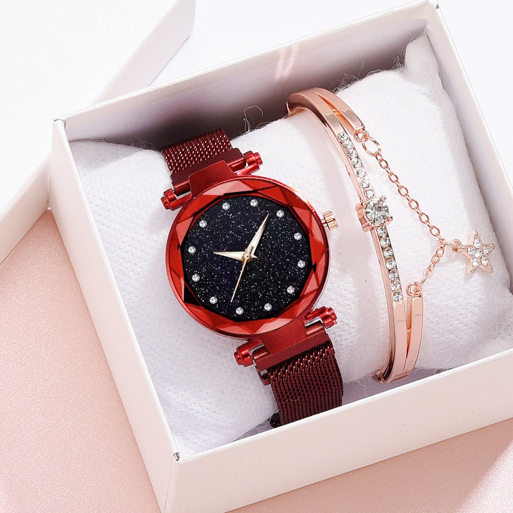 Luxury Women Watches Bracelet Set Fashion Elegant Magnet Buckle Ladies Starry Sky Watch Set Relogio - Hamora