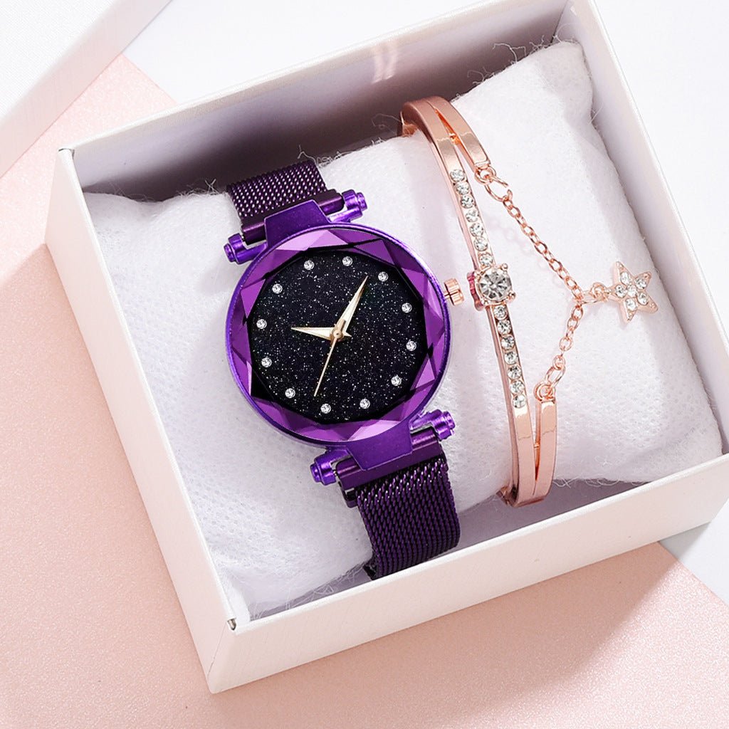 Luxury Women Watches Bracelet Set Fashion Elegant Magnet Buckle Ladies Starry Sky Watch Set Relogio - Hamora
