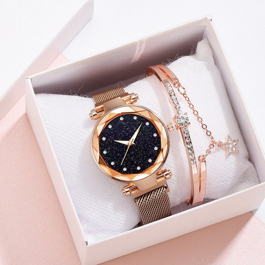 Luxury Women Watches Bracelet Set Fashion Elegant Magnet Buckle Ladies Starry Sky Watch Set Relogio - Hamora
