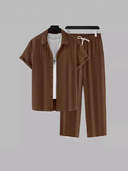 Men's Striped Short - sleeved Shirt Trousers Suit - Hamora