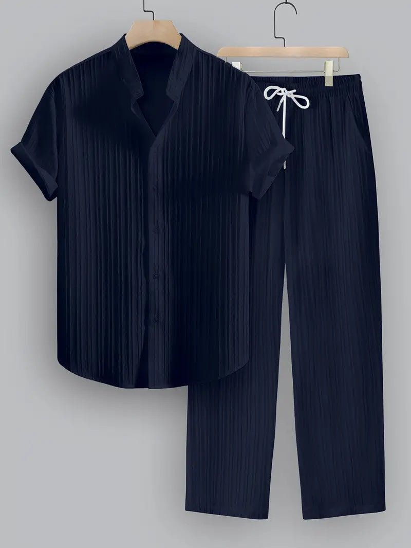 Men's Striped Short - sleeved Shirt Trousers Suit - Hamora