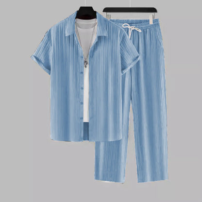 Men's Striped Short - sleeved Shirt Trousers Suit - Hamora