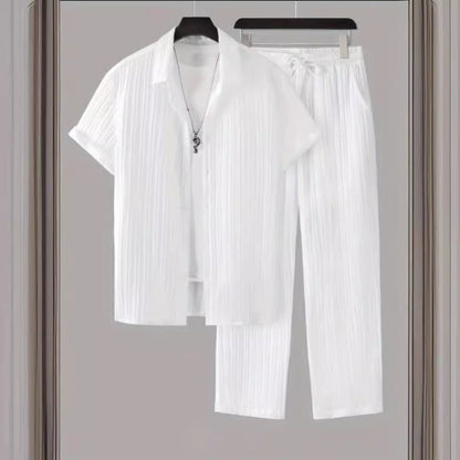 Men's Striped Short - sleeved Shirt Trousers Suit - Hamora