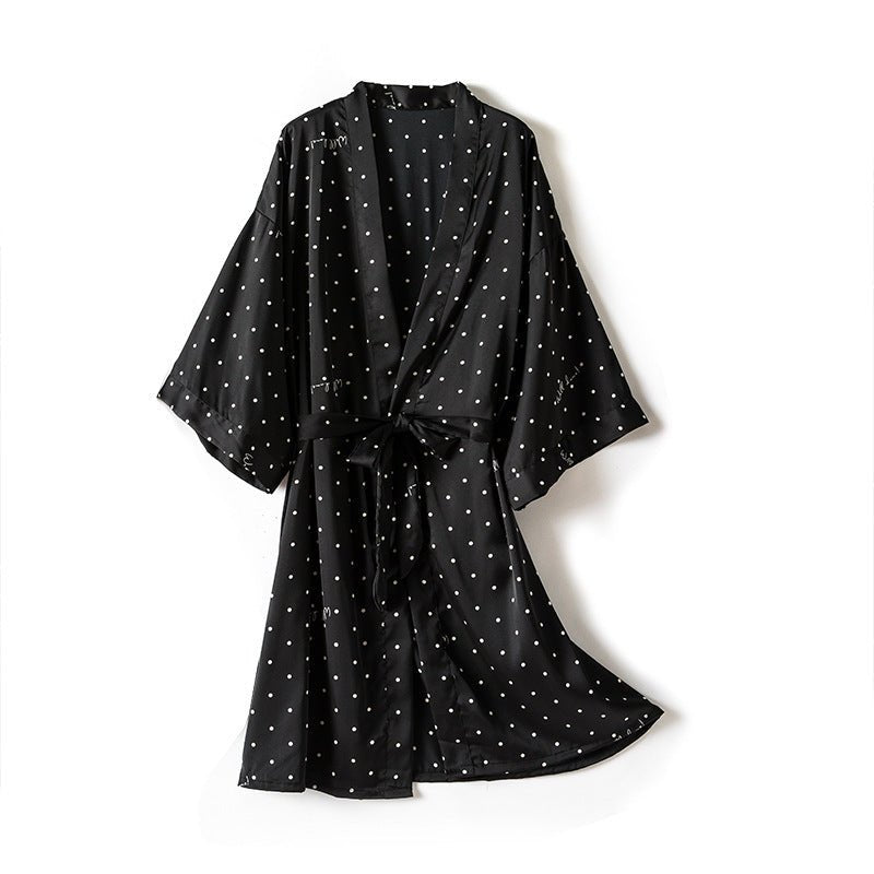 Print Dot Lady Nightwear Satin 4PCS Pajamas Set For Women - Hamora