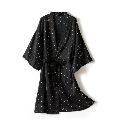 Print Dot Lady Nightwear Satin 4PCS Pajamas Set For Women - Hamora