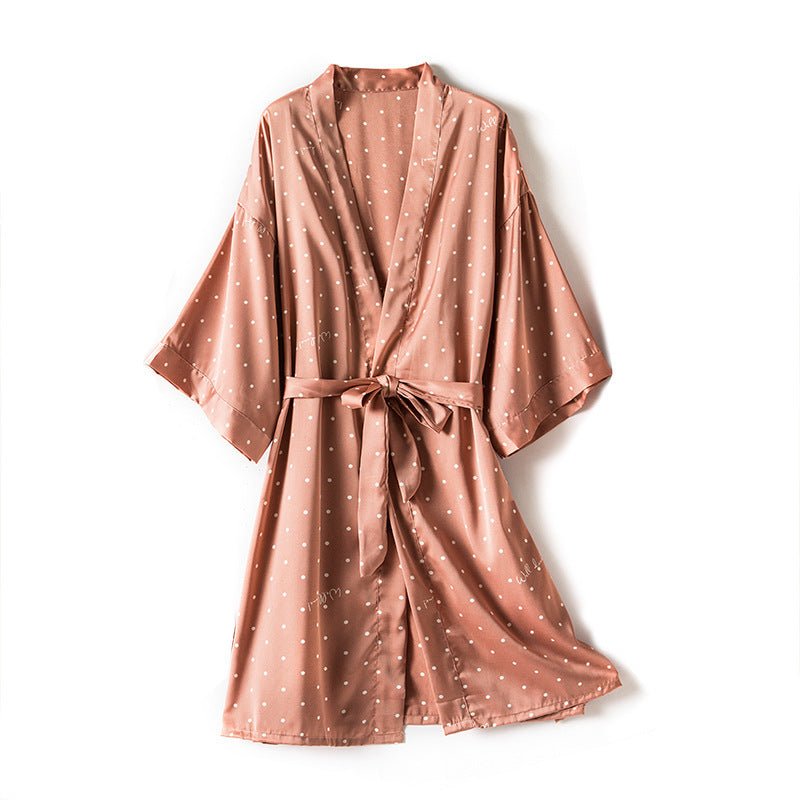 Print Dot Lady Nightwear Satin 4PCS Pajamas Set For Women - Hamora