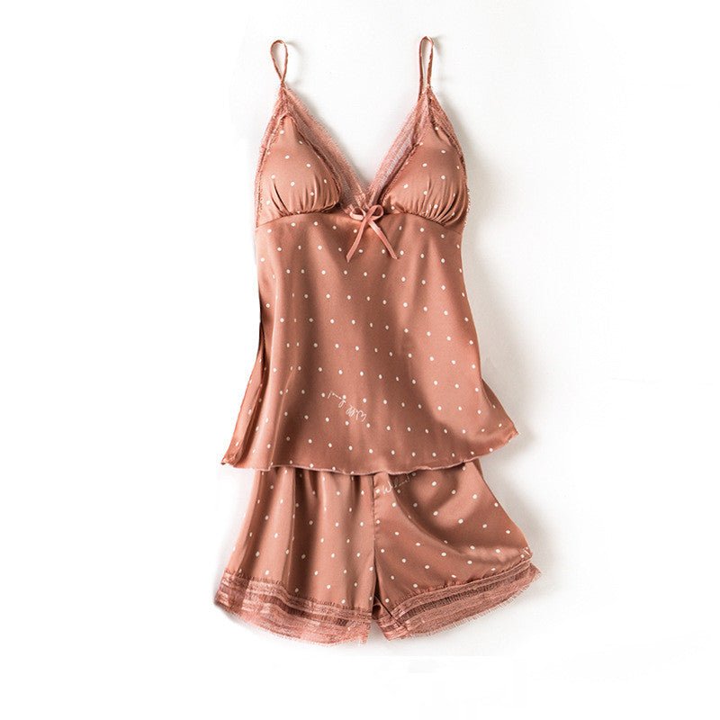 Print Dot Lady Nightwear Satin 4PCS Pajamas Set For Women - Hamora