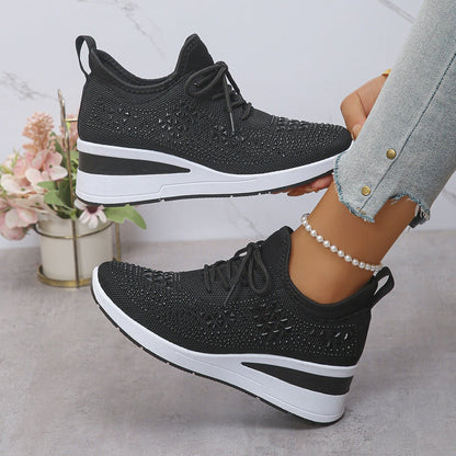 Rhinestone Lace Up Fashion Style Daily Commuter Women's Casual Shoes - Hamora